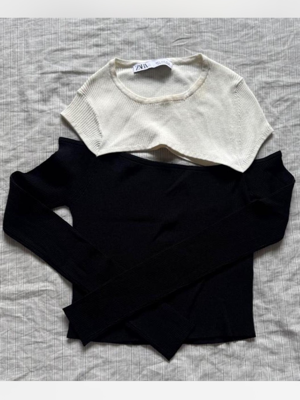 ZARA Black and Cream/White Cutout Long Sleeve